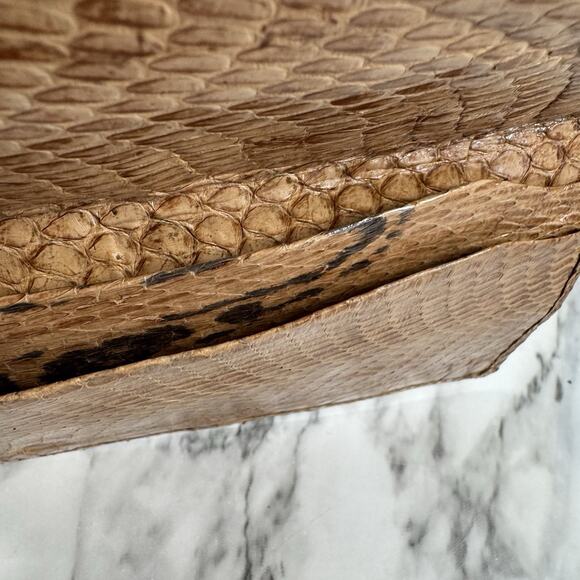 Vintage 60s Python Snakeskin Wallet Brown Leather Bi Fold Folio Style Gold Tone - Picture 8 of 14